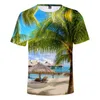 T-shirt da uomo T-shirt da spiaggia con albero di cocco T-shirt da donna per uomo T-shirt Oceano Cielo Bella vista sul mare Magliette dolci Top traspiranti 3D