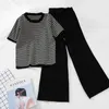2021新しい編み物2個セットスウェットスーツ女性ニットTシャツ+パンツY0625