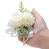 Bridesmaid Flowers Corsage Peony Rose Men Boutonniere for Wedding Flower Accessories Prom Suit Decorations White Champagne