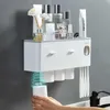Toothbrush Holder Wall Mount Magnetic Adsorption Inverted Toothpaste Dispenser Makeup Storage Rack For Bathroom Accessories Set 713 V2