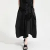 [EAM] Высокая эластичная талия черные аппликации оборками Свободные полосатые полутусные юбка женщины мода весна осень 1dd7164 210512
