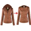 Gothic Faux Leather Jacket Women Khaki Winter Motorcycle Hoodies Outerwear PU Basic Coat 211118