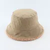 Sombrero de pescador Reversible de pana, sombreros de lana de cordero para invierno para mujeres y hombres, gorra de pesca de Panamá, sombrero de pescador con parte superior plana