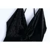 Sexy Women Black Velvet Dresses Fashion Ladies V-Neck Strap A-Line Dress Sweet Female Chic Draped Backless Vestidos 210427