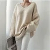 Pull tricoté surdimensionné pour femmes, pull-over à manches longues, col en V, décontracté, hauts à la mode, pulls coréens élégants, 210513
