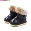 Zimowe dzieci Buty śniegowe Duże Kids Skórzane buty Ciepłe buty z prawdziwymi futrzami Księżniczki Baby Girls Botki Dla Dziewczyny 210713