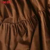 Tangada秋の女性の綿のMidi Skirt Faldas Mujerヴィンテージサイドジッパーオフィスレディースエレガントなシックな真珠のスカート4C39 210609