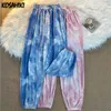 KOSAHIKI Femmes Pantalons Taille Haute Ins Mode Tie-Dye Dégradé Casual Lâche Slim Pantalon Tout-Match 2021 Été Harajuku Pantalon Q0801