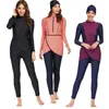 Maillot de bain Burkini musulman maillots de bain 2021 femmes maillot de bain modeste Patchwork Hijab à manches longues Sport maillot de bain 3 pièces islamique Bu3452