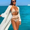 Plaj Uzun Maxi Drwomen Plaj Kapak Yukarı Tunik Pareo Beyaz V Boyun Drrobe Mayo Beachwear Günlük Elbiseler Vestidos X0529