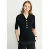 Minimalism Sping Summer Vneck Knit Shirt Women Fashion Slim Button Short Sleeves Blouse 1014 210527