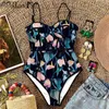 Seksowny strój kąpielowy Kobiety Stroje kąpielowe Wytnij Garnitur Kąpielowy Lato Push Up Monokini Print Swim Beach Nosić Kobieta 210702