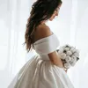 Princess 2021 Satin Vintage Off the Shoulder Bride Dresses Long Train White Ivory Wedding Ball Gown