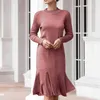 Automne et hiver robe tricotée femmes à manches longues maille épissage robe ample tricoté midi robe plissée bureau dame 210514