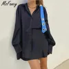 Msfancy Summer Two Piece Set Women Satin Long Sleeve Loose Shirt A-line Mini Skirt Female Elegant Conjuntos De Vestido 210604