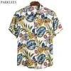 Camisa de Praia Havaiana Floral Amarelo Camisa Homens Verão Manga Curta Tropical Aloha Camisas Casuais Feriado Vestuário 3xL 210522