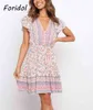 Böhmischer Blumendruck Sommer Frauen Sonnenkleid Mini Casual Boho Strand Retro Vestido Feminino Vestidos Mujer Vintage 210427