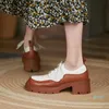 Dress Shoes Spring Leather Women Round Toe Lace-up Platform Casual Loafers Woman Cross-tied Mixed Color