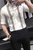 ブランドの縞模様のシャツの男性半袖スリムフィットシャツカジュアルなビジネスフォーマルドレスシャツソーシャルオフィスの男性の服Camisa 210527
