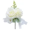 Ramillete de flores de dama de honor, peonía, rosa, flor en el ojal para hombre, accesorios de flores para boda, decoraciones para traje de graduación, champán blanco