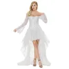 Bustini Corsetti Corsetto bianco Abito da donna Sexy con spalle scoperte Maniche lunghe in pizzo con gonna Costume da sposa vittoriano