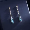 Boucles d'oreilles longues en zircone cubique bleue, élégantes, goutte d'eau, bijoux de fête pour femmes, boucles d'oreilles pendantes en cristal à la mode, cadeaux pour femmes, 2021