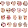 925 Sterling Silver Charm Rose Gold Floral Heart Beaded Beads For Pandora Bracelet Women Fashion Jewelry