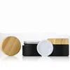 Black frosted glass jars cosmetic jar with woodgrain plastic lids PP liner 5g 15g 20g 30 50g lip balm cream containers FWF2387 11 H1