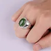 Modna zielona jadeiła szmaragdowe kamienie diamentów pierścionki dla mężczyzn białe złote srebrne kolor biżuterii bijoux impreza