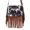 Sacs de soirée Entier Brown Vache Femme Cuir Vegan Hobo Fringe Bandoulière Pompon Bourse Lady Vintage Petit Sac À Main Mignon For340b