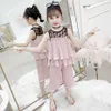 Teen Girls Summer Clothing Patchwork Outfits Vest + Korta kostymer för Casual Style Tracksuits Barn 210528