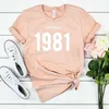 Jfuncyヴィンテージ1981ホワイトレタープリントプラスサイズの女性Tシャツ女性TシャツカジュアルルースTシャツ夏ティー100％コットントップスY0629