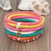 Small Gold Alloy Heart Charm Bracelets Colorful Polymer Clay Vinyl Heishi Disc Strands Stretch Bracelet Jewelry Wholesale 7pcs/set