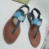 Dames Platte teenslippers Designer Dame Leer Denim Blauw Roze Enkelbandje Gesp Sandaal