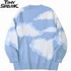 Mężczyźni Hip Hop Streetwear Knited Sweter Harajuku chmura haft haft haftowe pullover jesienne bawełniane sweter sweter niebieski czarny 220108