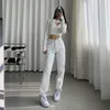 Koreanische Mode Weiße Jeans für Frauen Hohe Taille Lange Streetwear Hosen Gerade Bein Hosen Denim Damen Baggy Femme Schwarz 210708