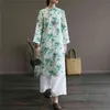 Johnature Women Print Floral Dress Linen Stand Vintage Cheongsam Autumn Loose High Quality Women Chinese Style Dress 210521