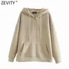 Zevity Femmes Mode Zipper Décoration Casual Lâche Polaire Sweats Femme Basique Poches Hoodies Chic Pulls Tops H522 210603