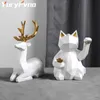 YuryFvna Geometric Animal Statue Lucky Cat Collectible Figurine Feng Shui Successful Career Luck and Fortune Charm Good Health 210910