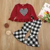 1-6Y San Valentino Ragazze Abiti Toddler Kid Neonata Cuore Abbigliamento T shirt Plaid Flare Pantaloni Bambini Costumi 210515