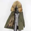 CXFS manteau de fourrure véritable veste d'hiver femmes longue Parka imperméable col de raton laveur naturel capuche épaisse doublure chaude 211110