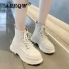 Punk Style Autumn Winter Boots Women Heel Ankle Boots Lace Up Thick Bottom Booties Luxury Designer Shoes Plus Size Y1018
