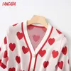 Tangada Women Heart Knitted Cardigan Sweater Jumper Vintage Short Sleeve Pearl Button-up Female Outerwear YU59 210609