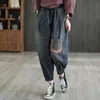 Spring Arts Style Donna Elastico in vita Jeans vintage allentati Design a tasca singola Pantaloni Harem in denim di cotone casual V241 210512