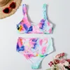 Swimwear das Mulheres 2 Pcs Swimsuit Tube Top Sexy 2021 Bikini Watercolor Estilo Alto Cintura Micro Mini Mini Maid roupa para mulheres