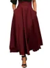 スカート2021女性のスカート秋と冬のソリッドカラーエレガントなハイウエスト蝶ネクタイロング女性の格子縞