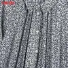 Tangada moda mulheres folhas impressão de camisa solta vestido vintage manga comprida casual senhoras mini vestido cE144 210609