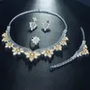 Boucles d'oreilles collier être 8 mode 2 tons ensemble de bijoux africains pour femmes zircone décoré Dubaï ensembles de bijoux de mariage costume de mariée S314