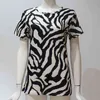 Vintage Striped Zebra Print T Shirt Kortärmad Casual Kvinnor Tshirt Kvinna Lös O-hals Top Tee harajuku T-210508