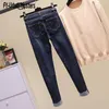 slim elastic jeans Pencil woman Cuffs Heart-shaped patch women fashion mid waist feminina Ankle-Length Pants 210708